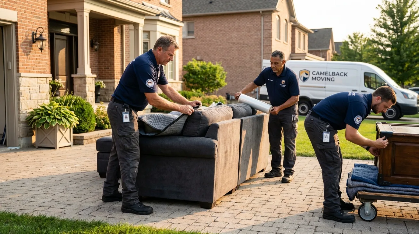 Large estate moving crew wrapping furniture in Lafayette, CO